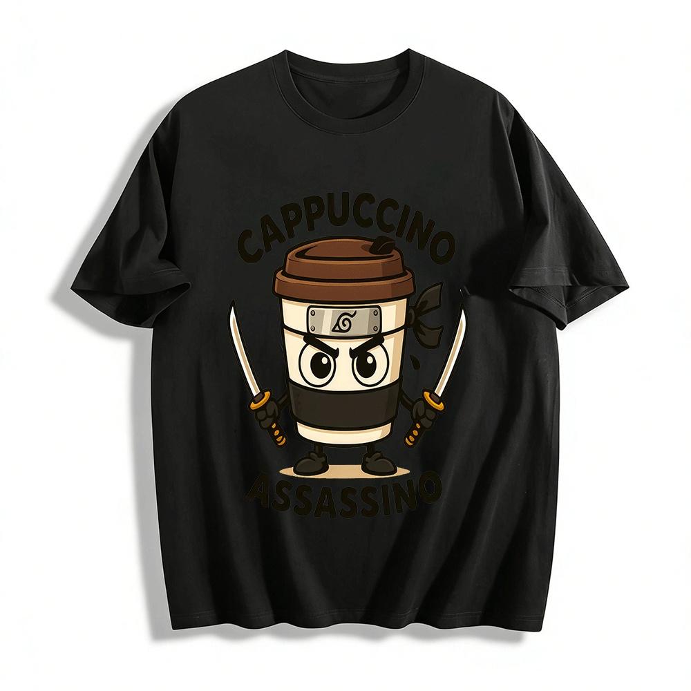 Cappuccino Assassino Ninja Coffee Cup Graphic Casual Top Pure cotton T-shirt XXS