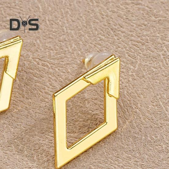 1 Par Pendientes Geométricos de Rombo para Mujer Hipoalergénicos Ligeros Minimalistas Pendientes Statement Pendientes de Tuerca Metálicos Huecos Cuadrados Delanteros Traseros Joyería