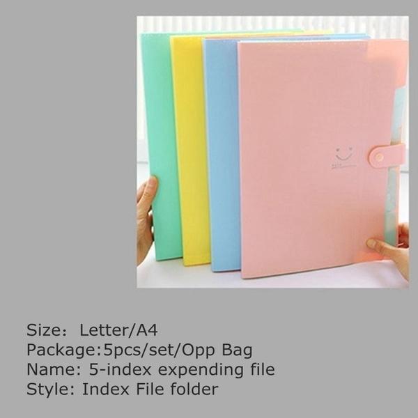 1PC Jelly Color 5-index Expending File Folder Office Supplies Student Stationary A4 Size Letter Size Smile Printing