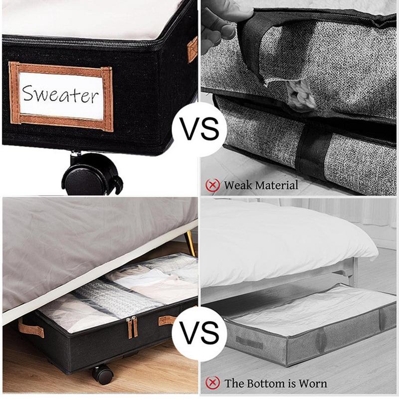 Under Bed Storage Box with Wheel Dust Proof Clothes Storage Bag with Partitions and Transparent Lid Bedroom Sundries Storage Box