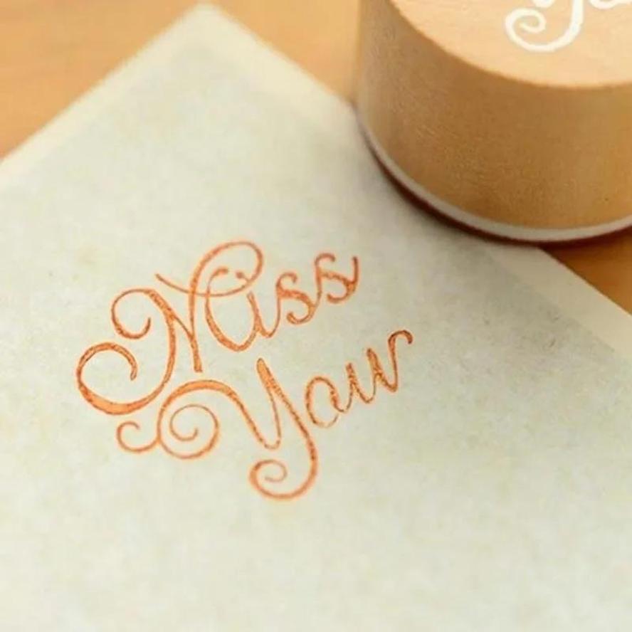 1 Stück Kreativer Retro Runder Holzstempel Beliebter Handschrift Wunsch Sentiment Holz Gummi Runder Stempel Floral Wort Wählen