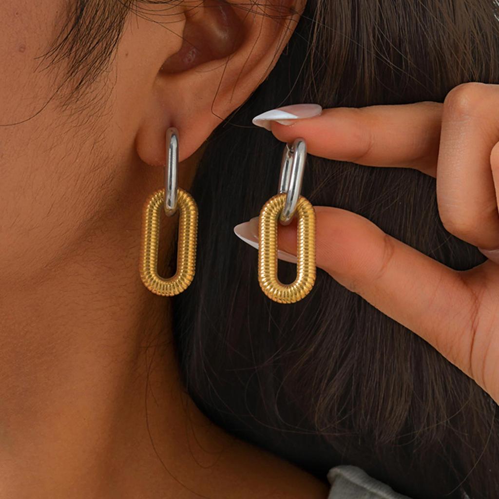 Paperclip Oval Drop Dangle Earrings, Stainless Steel Chain Chunky Loop Hoop Earrings for Women,Trendy Geometric Jewelry Gift