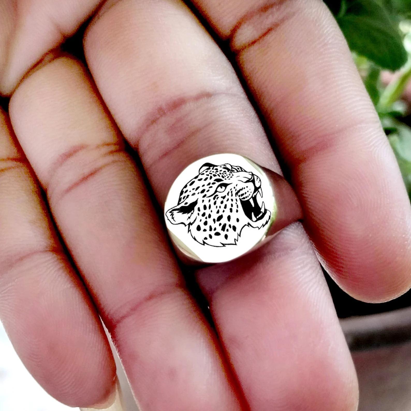 

Animal Lover Signet Roar Tiger Signet Ring, 925 Sterling Silver Personalized Gift Ring 10 срібний