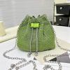 Sparkling Rhinestone Embellished Drawstring Crossbody Bag for Women Multi-Functional Bucket Purse with Detachable Chain Strap