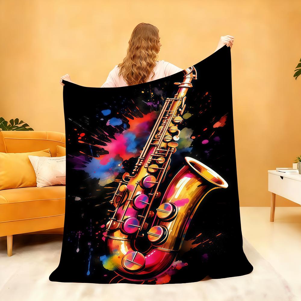 Classic Fashion Instruments Piano Guitar Blanket For Soft Throw Blanket for Picnic Bed Sofa Home Bedroom Cozy Warm Comfortable
