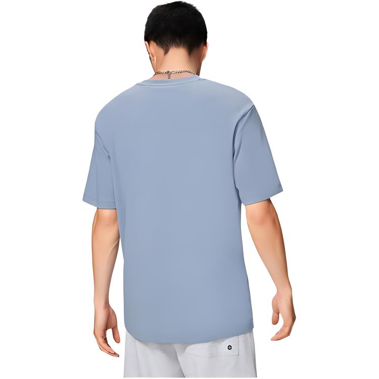 Men's Li-Ning T-Shirts Men's Soft Gray Blue Crew Neck Moderate Straight Fit