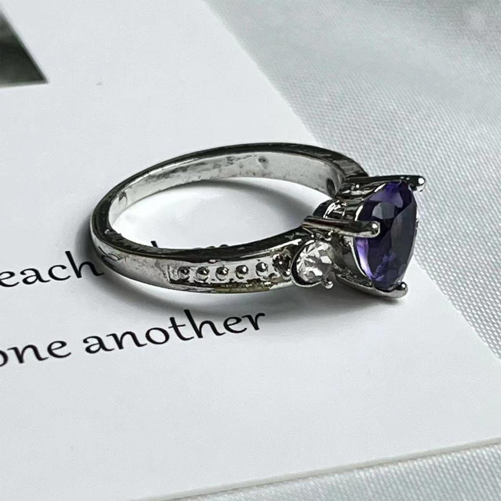 Plated Zircon Stone Ring, Luxury Micro Inlaid Heart-Shaped Simulation Diamond Ring, Engagement Wedding Band Ring For Women