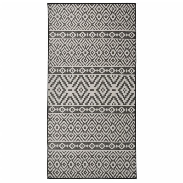 VidaXL Tapis à tissage plat d'extérieur 100x200 cm Rayures noires