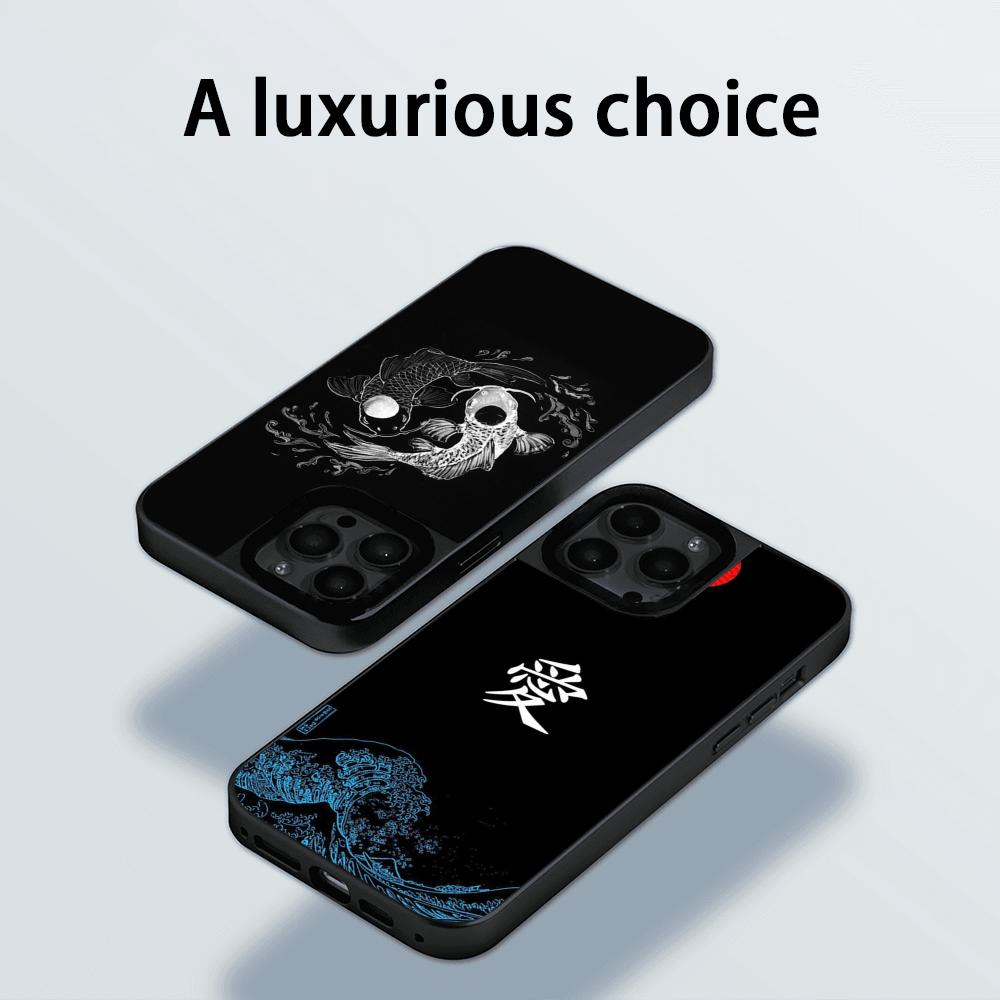 Japanese Art Text Fashion Love Design Phone Case for iPhone 17 16 E 15 14 13 12 Pro Max Sheepskin Silver-edged Protective Case