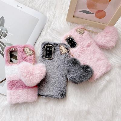 Love Heart Pendant Rabbit Furry Case For Samsung Galaxy S21 S20 S10 S9 S8 Plus S7 A13 A33 A53 A12 A22 A32 A52 A21s A31 A51 A71 Hårplysj telefonveske
