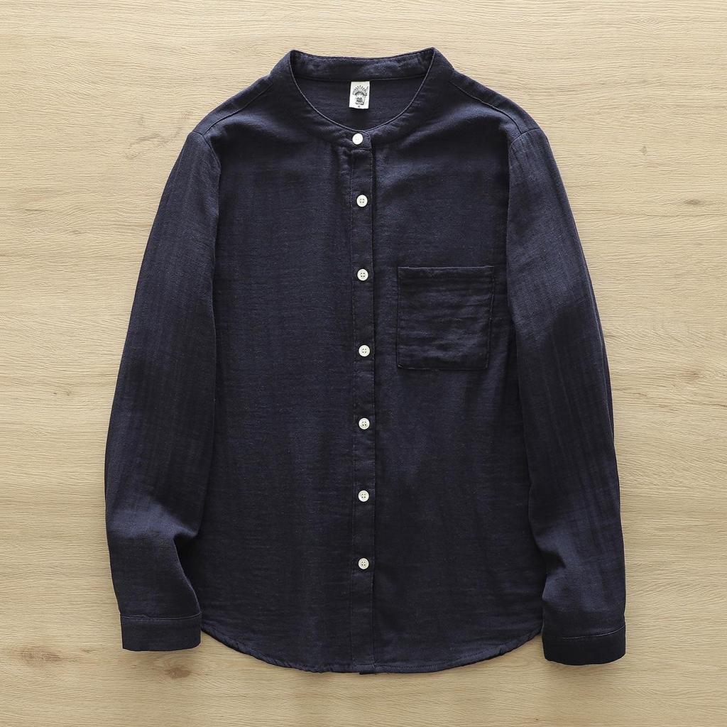Women's Stand Collar Pure Cotton Shirt - Loose Double Layer Cotton Gauze