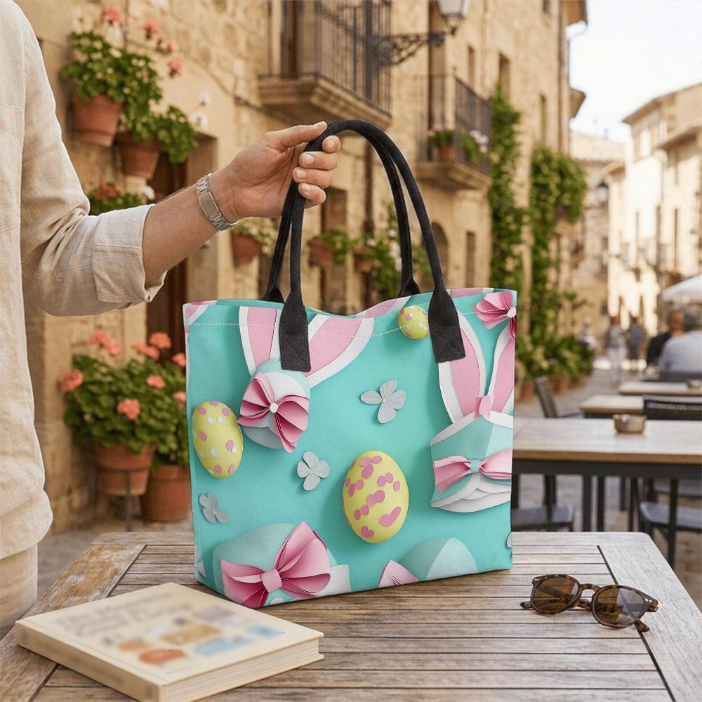Easter Bunny Tote Bag Cute Print Shoulder Bag for Daily Shopping Travel Lightweight Handbag