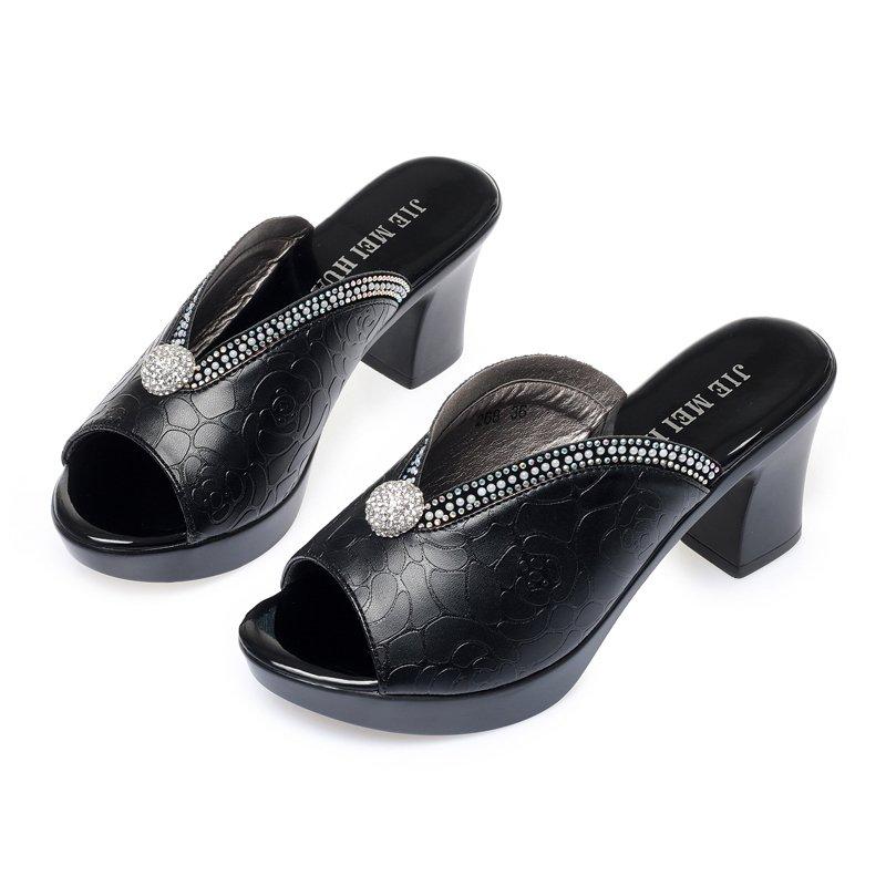 Fashion Fashion Crystal Platform Sandals Women 2025 Peep Toe Casual Slippers Woman Summer Shoes on Heels Outdoor Black High Heel Slides