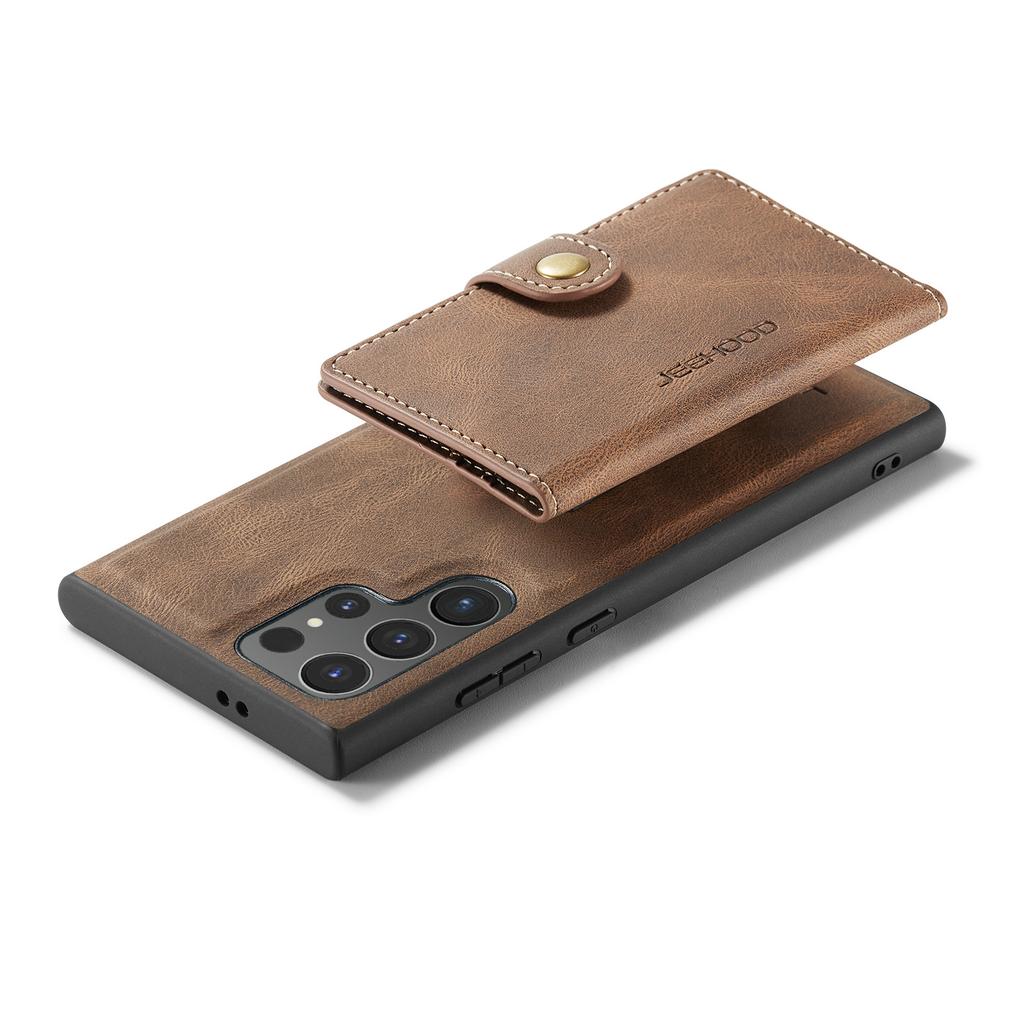 For Samsung Galaxy S25 Ultra Case JEEHOOD J01 Retro Leather Phone Back Cover with Detachable Magnetic Card Holder