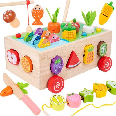 Bajoy 7-in-1 Montessori Educational Toy, Shape Matching, Finger Fishing Toy, Stringing, and Playtime Toy. Multifunctional Wooden Educational Toy.