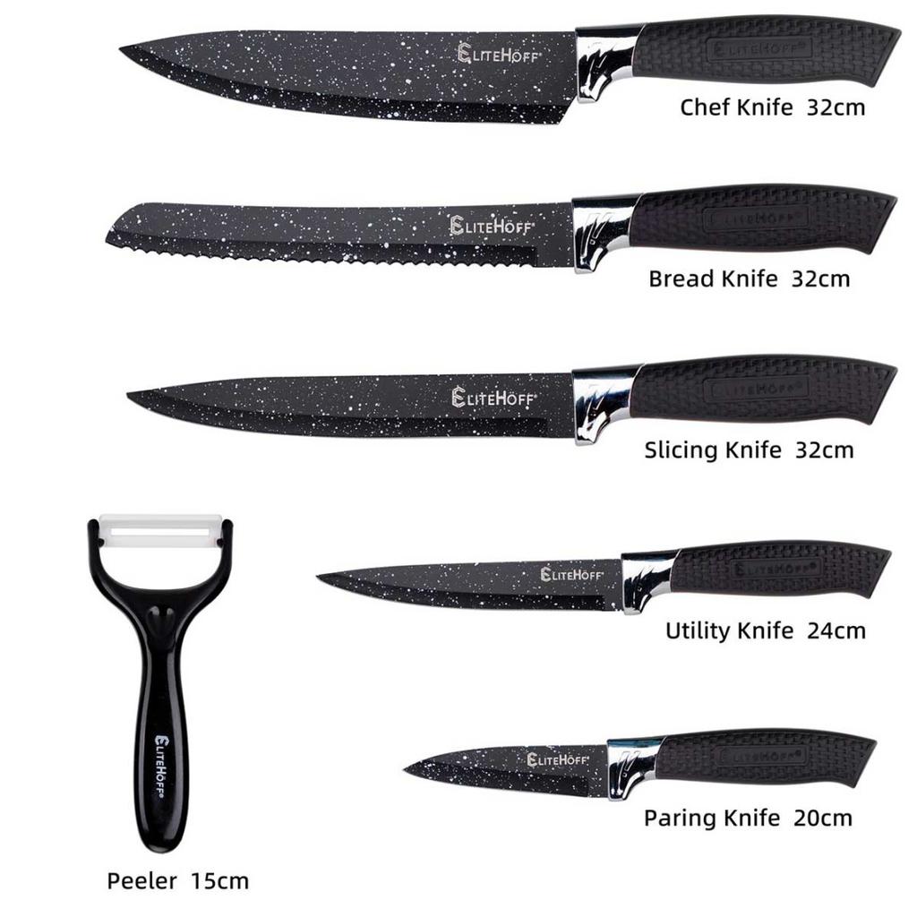 Set Of 5 Marble Kitchen Knives With Peeler E-6192