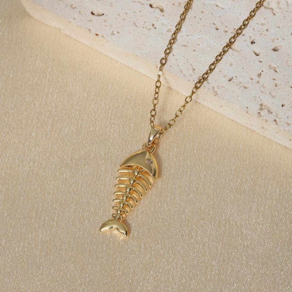 Fashion Unique Fish Bones Pendant Necklaces for Women Zirconia Necklace Wedding Party Jewelry Accessories