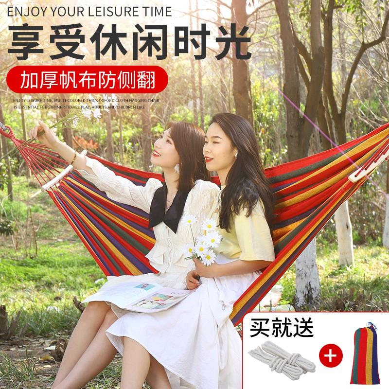 Outdoor Camping Hammock 1 Or 2 Persons Heavy-Duty Canvas Hanging Bed With Optional Spreader Bars Lightweight Portable