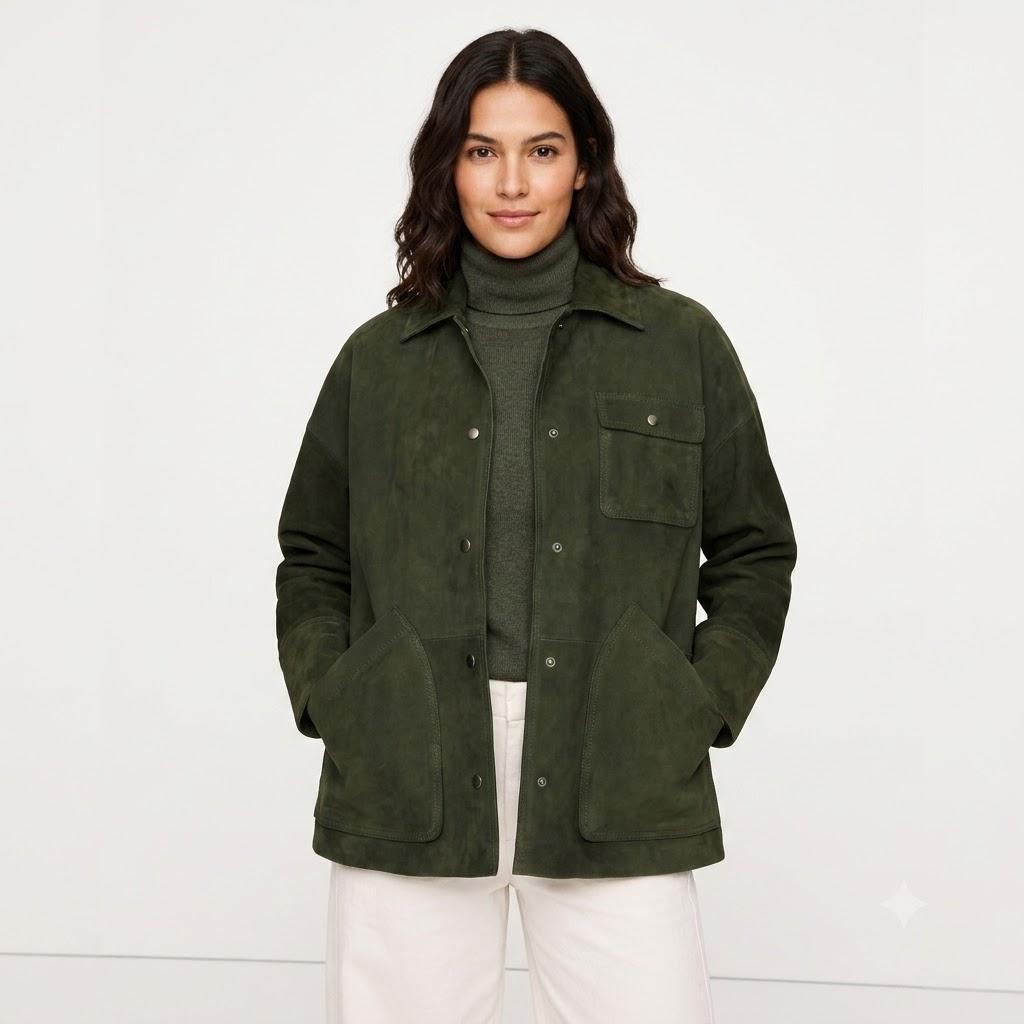Dark Green Women`s Suede Handmade Stylish