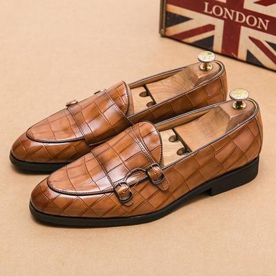 Men's Slip-on Casual Business Shoes Crocodile Grain Microfiber Leather Buckle Mens Party Wedding Loafers Men Driving Flats