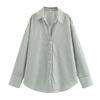 Women S Loose Fit Long Sleeve Collared Striped Casual Shirt