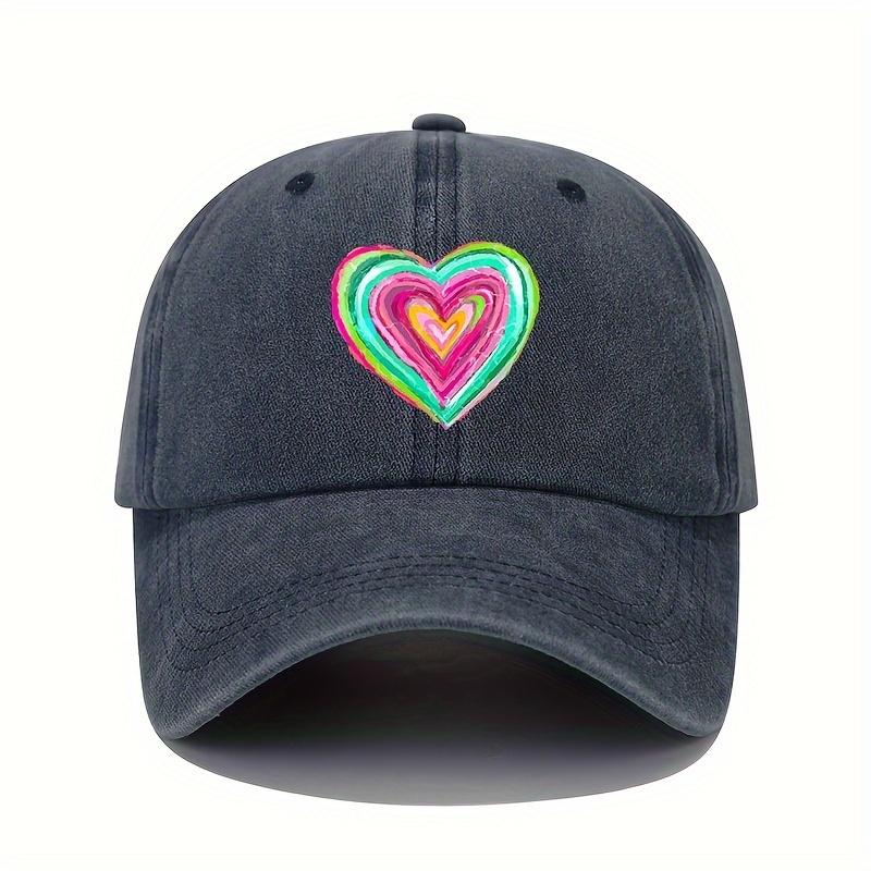 Vintage baseball cap with vibrant heart-shaped print and adjustable sun protection casual headpiece