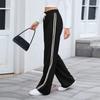 Women's Fashionable Solid Color Pocket Straight Leg Elastic Waist Casual Pants
