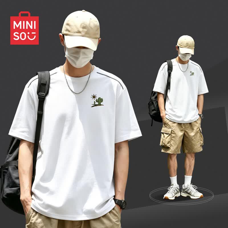 MINISO Men s Quick-Dry Retro Color Block T-Shirt M белый