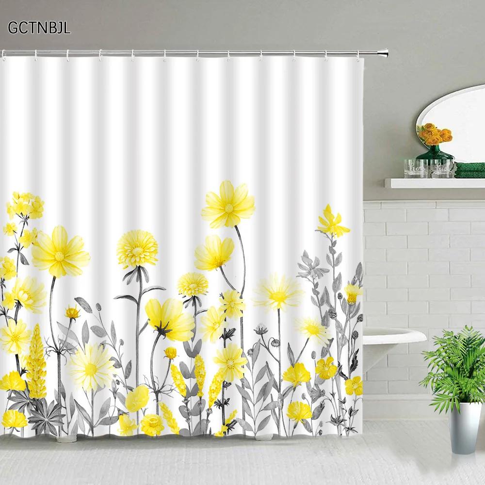 

Tropical Palm Leaf Shower Curtain Green Plant Leaves Daisy Sunflower Butterfly Hummingbird Shower Curtain Bathroom Decor Hooks W60H190(CM)-1 Pcs