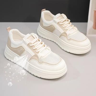 2025 Summer Mesh Breathable New White Shoes Women's Thick-soled Height-increasing Sneakers Fashionable Casual Shoes