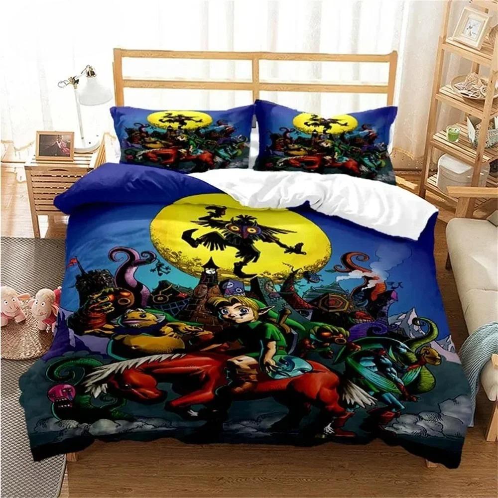 Anime Game Motif Microfibre Bedding Sets, Children's Birthday Gift with Zip Room Decor for Teenagers Adulte  Duvet Cover