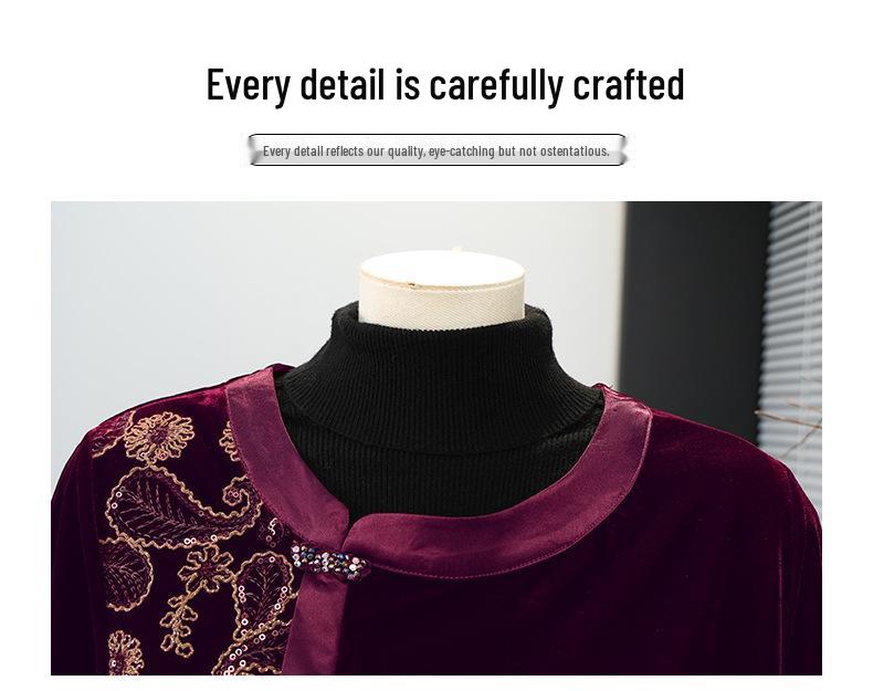 Elegant Gold Velvet Long-Sleeve Top for Middle-Aged and Elderly Women - Spring/Autumn 2026 Collection