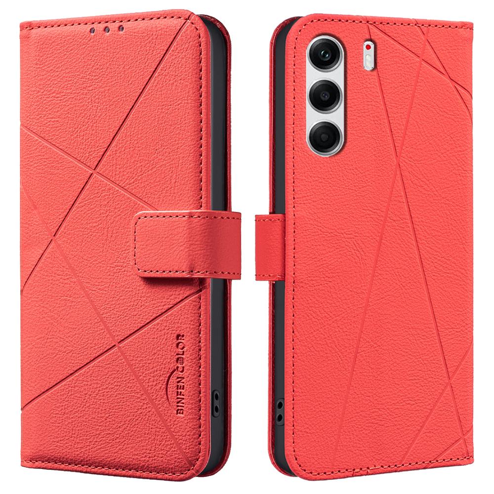 

For TECNO Camon 40 Pro 4G Case BINFEN COLOR BF35 Geometry Imprinted Leather Phone Cover RFID Blocking Wallet Stand D