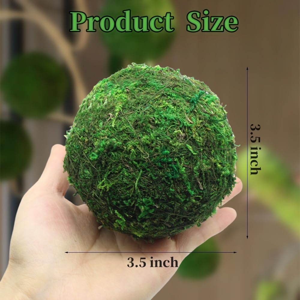 Large Decorative Moss Balls, 8 Pcs 3.5" Green Dried Moss Spheres Ball, Greenery Balls Faux Mossy Globes, Moss Decor Balls for Bowls Filler, Wedding