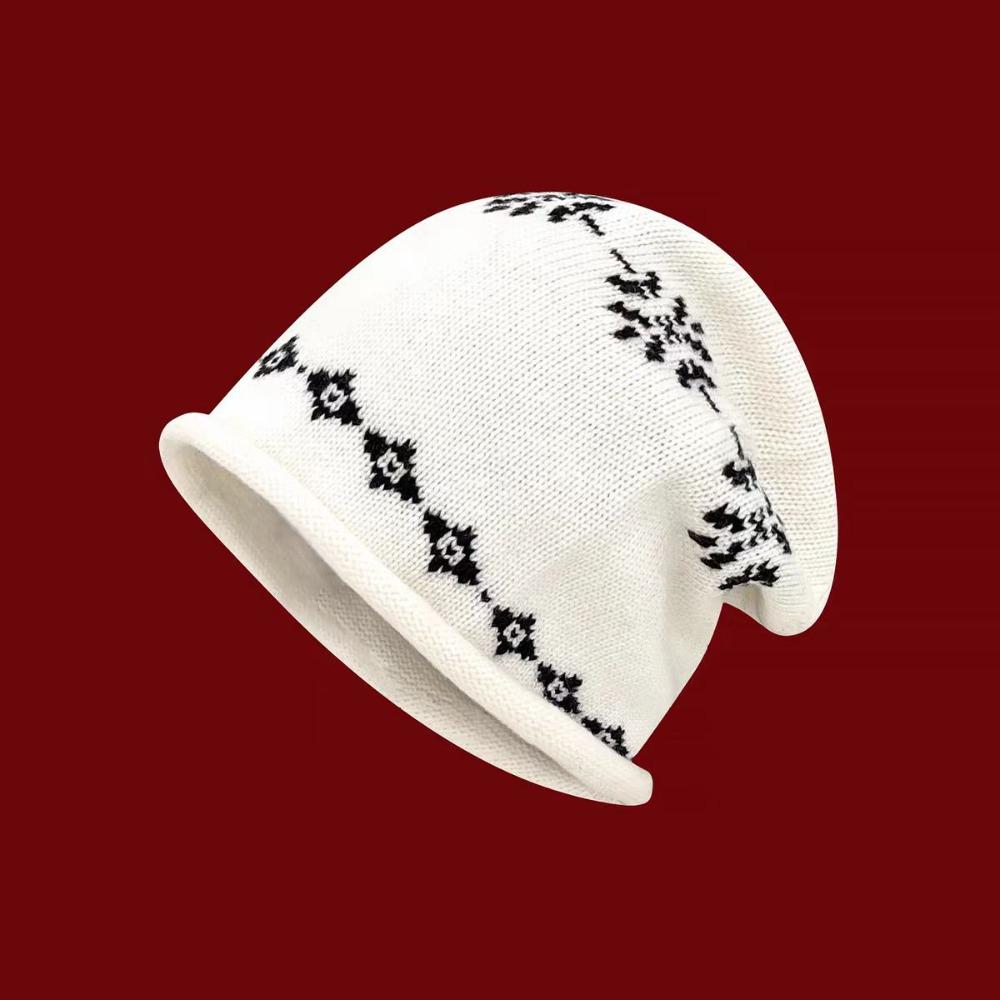 Warm Jacquard Knitted Hat Printed Printing Knit Cap Sweet Ear Protection Hat Apparel Accessories