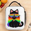 Custom Gay Pride Flag Cat Lunch Bag For Men  Outdoor Picnic Designer Lunch Box Leisure Oxford Thermal Lunch Bags