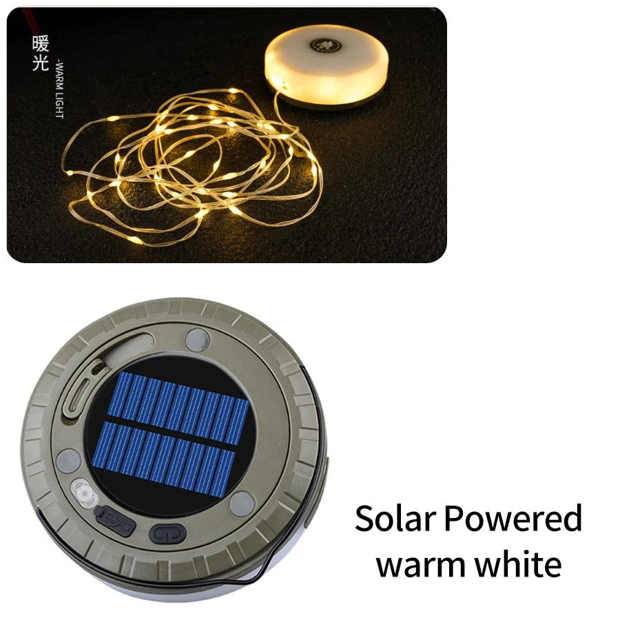 Outdoor LED Camping String Light Rechargeable/Solar Portable Stowable Camping String Lamp For Hiking Garden BBQ Party Tent Decor