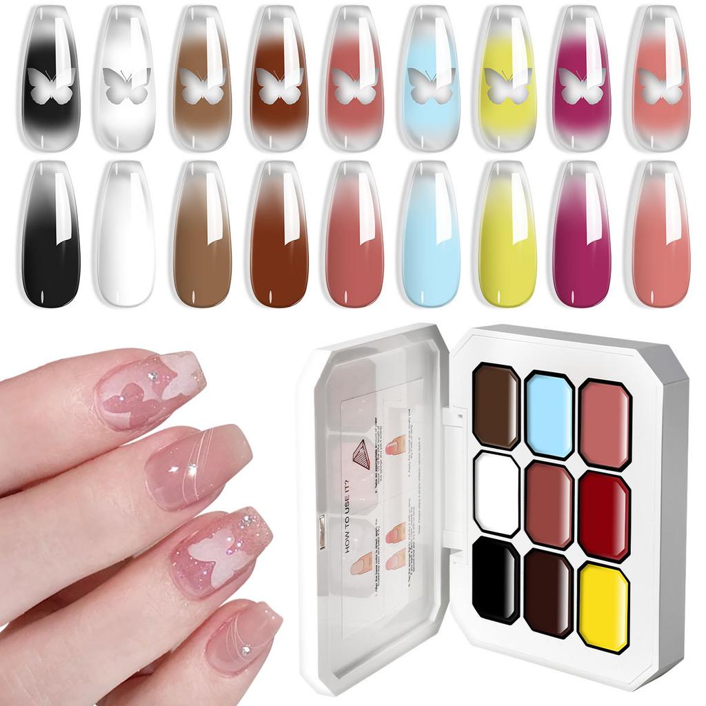 New 9 Grid 2 In 1 Patting Transfer Gel Pastel Gradient Marble Nail Art Polish Set