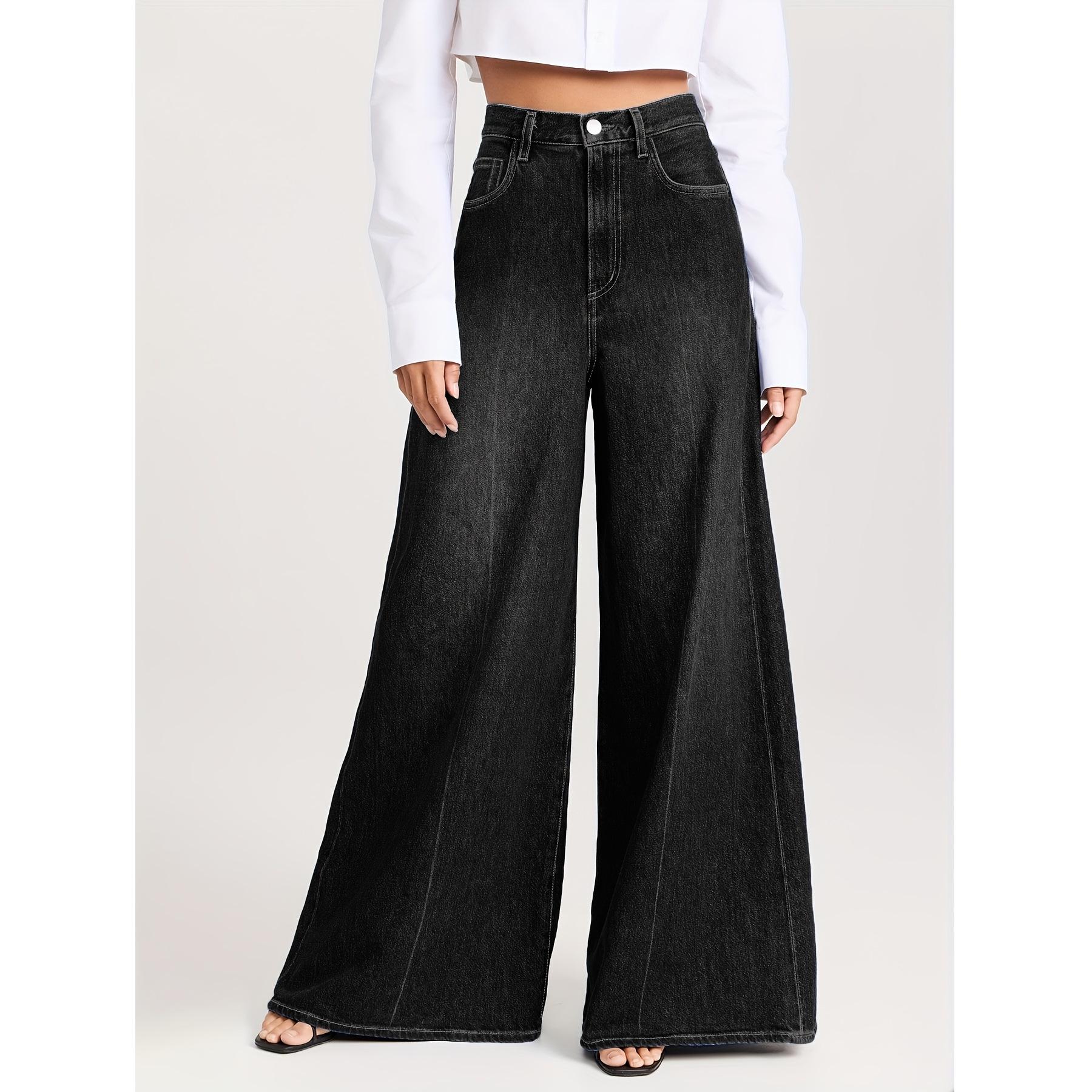 New Plus Size Women s Black Wide Leg Stretch Denim Jeans 2XL чёрный