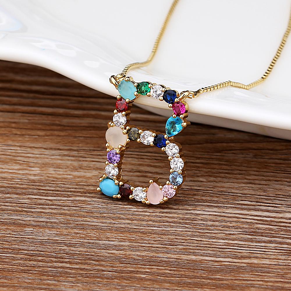 Nidin High Quality Wholesale 26 Letters Multi-color Zircon Necklace Copper Pendant Women Girl Fine Party Jewelry Family Gifts