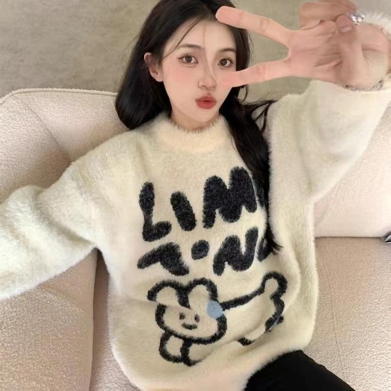 

Корейская версия свитера из норковой шерсти для женщин, новый осенне-зимний свободный сладкий модный ленивый ветер, мягкий восковой топ Tide XL бежевый