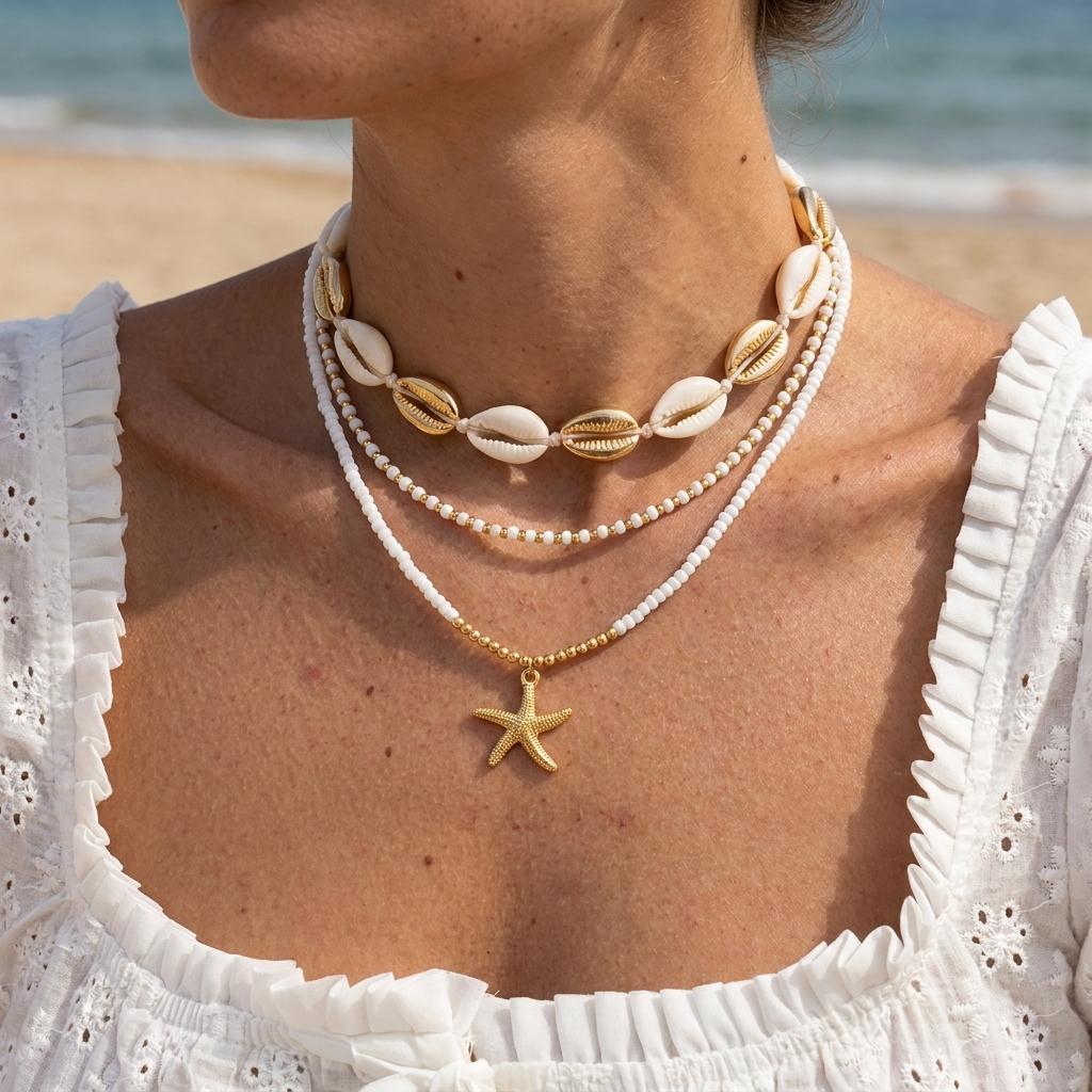 Bohemian Multilayer Starfish Shell Rice Beads Necklace for Women Handmade Summer Ocean Style Choker Girl Vacation Party Jewelry