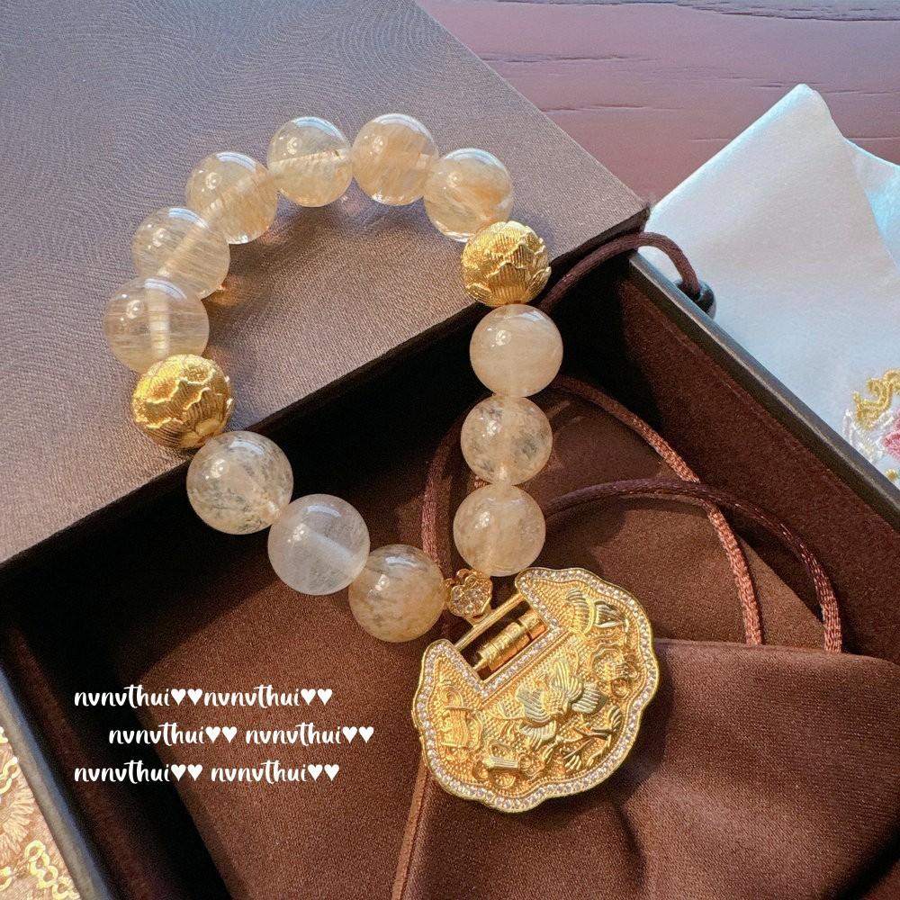 Uruguayan Chalcedony Disc Gem Beaded Necklace, Antique, 18K Gold-Plated Chalcedony Safety Lock Bracelet