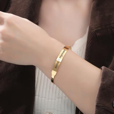 Custom Engraved Name Bracelet For Women Custom Text Bangle Personalized Stainless Steel Cuff Bangle for Couple Gift