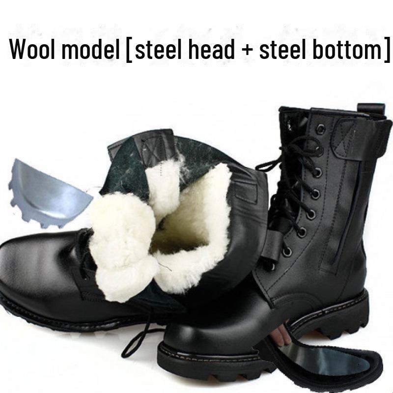 Men's High-Top Wool-Lined Martin Boots: Winter Outdoor Non-Slip Leather Boots, Thickened for Warmth.