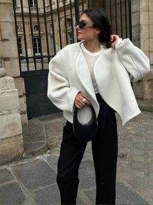 Lässige Kurze Jacken Damen Elegant Locker Rundhals Uni Street Strickjacke Dame Langarm Oberbekleidung Dame