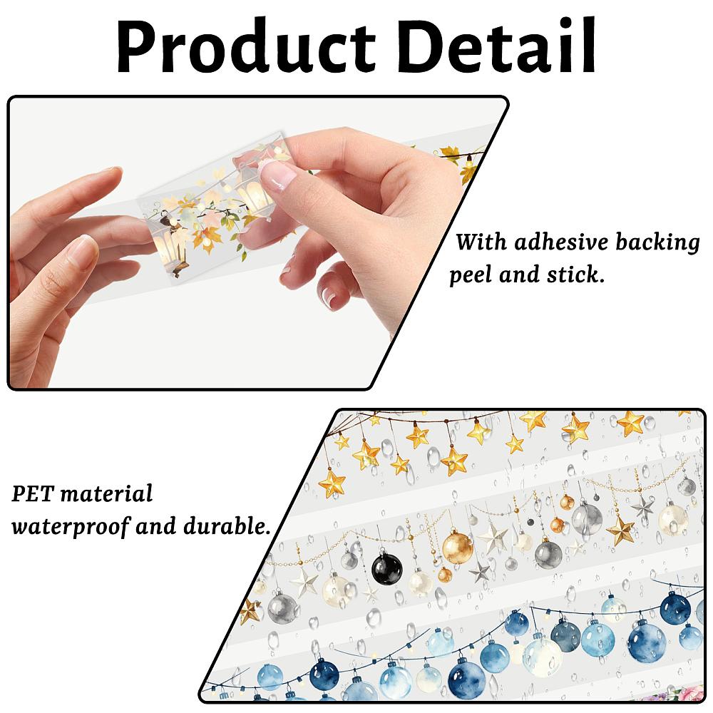 8 Rolls 8 Styles PET Self Adhesive Stickers Roll Decorative Stickers Roll Mixed Shapes 50mm 1roll/style 2m/roll