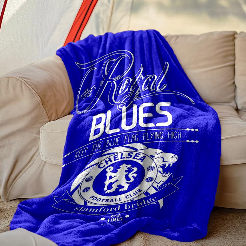 Chelsea FC Pattern Blanket, Cozy Blanket for All-Season Comfort On Sofas, Beds, Office, Car, Camping and Travel