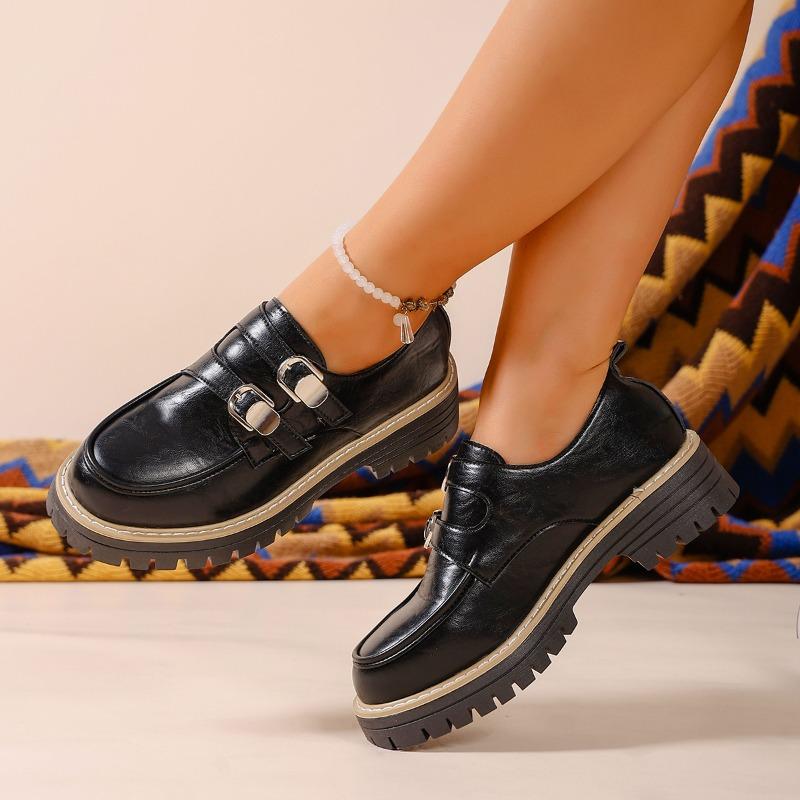 Jesień 2025 Nowe Platformy Mokasyny Muffinowe Damskie Duże Rozmiary Okrągły Nosek Styl Brytyjski Niskie Buty