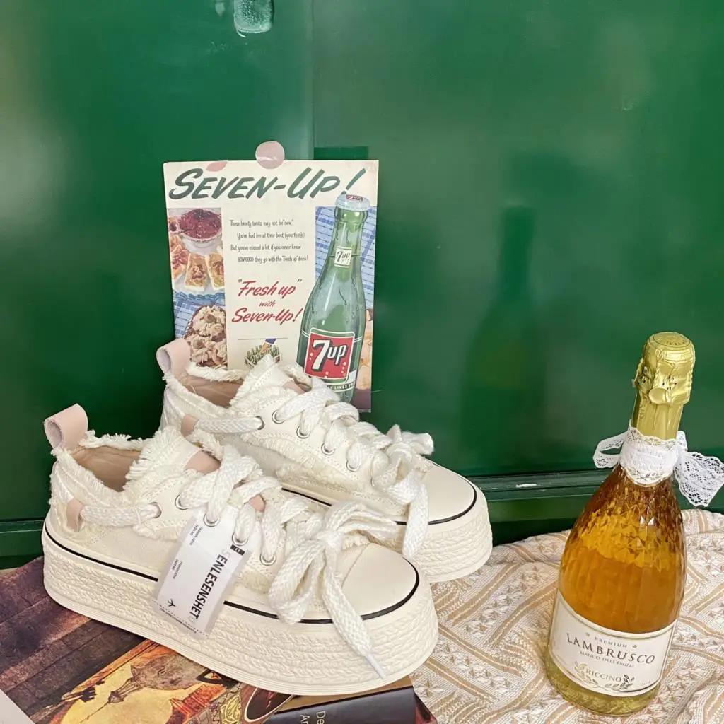 

Розовые парусиновые туфли женские кроссовки на платформе Basket Femme Весна 2025 Новая корейская версия обувь нищего белая обувь обувь для скейтборда 40 бежевый